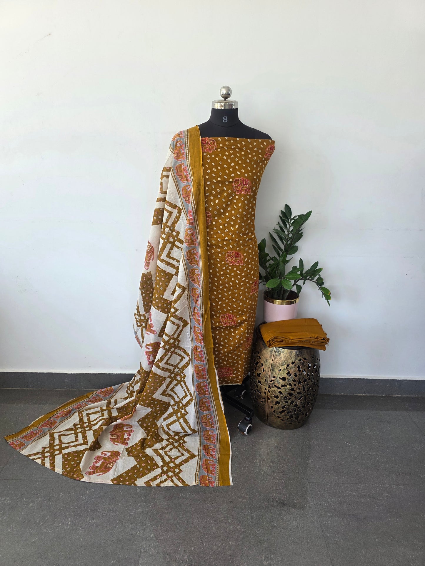 Elephant satin cotton salwar set - mustard