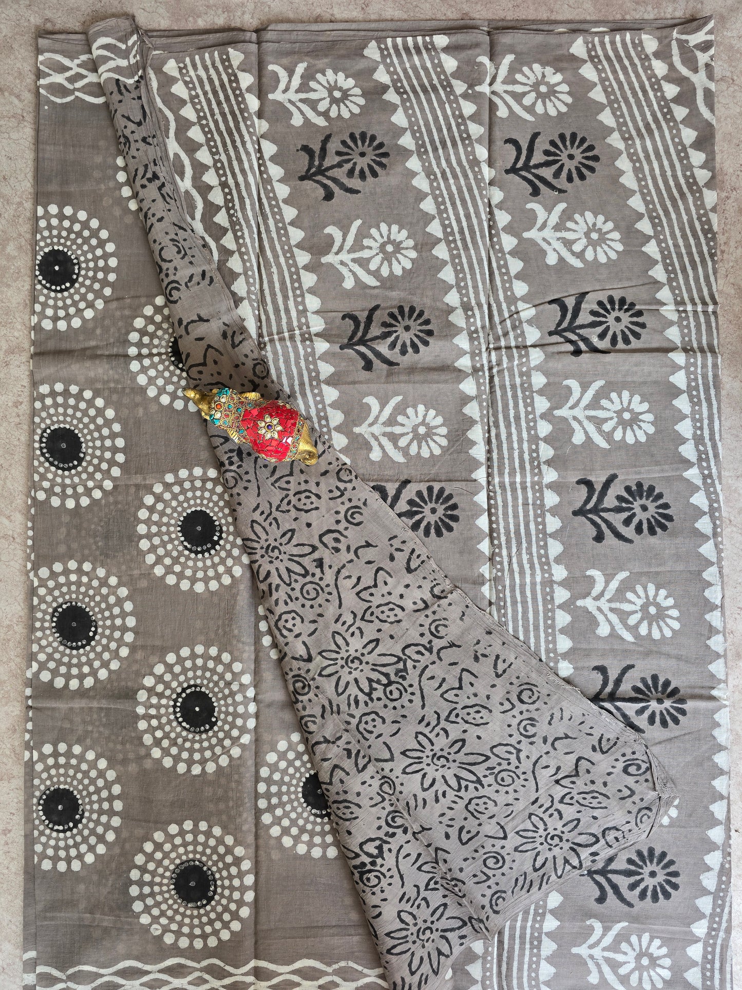 Handblock Jaipuri pure cotton saree - JS1