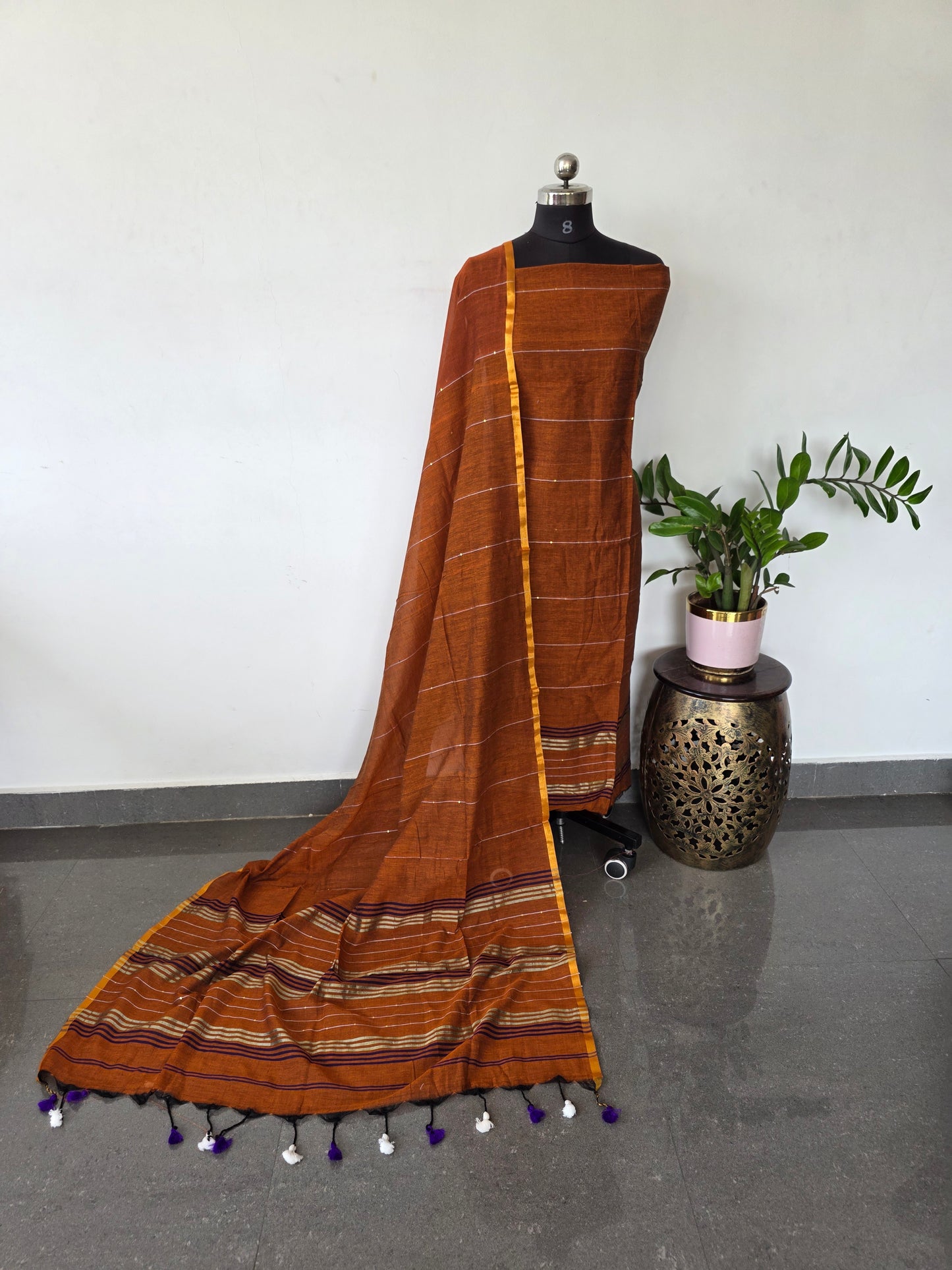 Premium mul khadi zari lines salwar set - MUL309