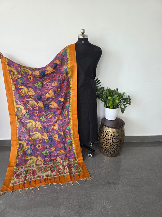Authentic pure pen kalamkari silk duppatta - PD4