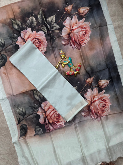 Handloom Mangalagiri silk top with digital mangalagiri silk shawl - RV122