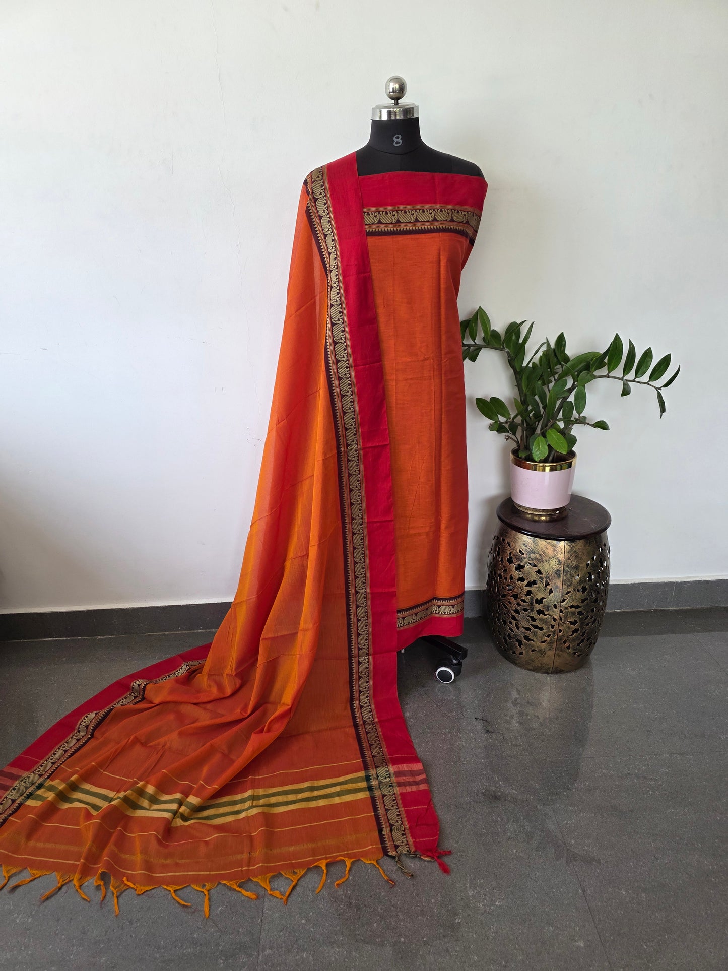 Mercerised narayanapet salwar set with elephant border (4.5 meters)- NA359
