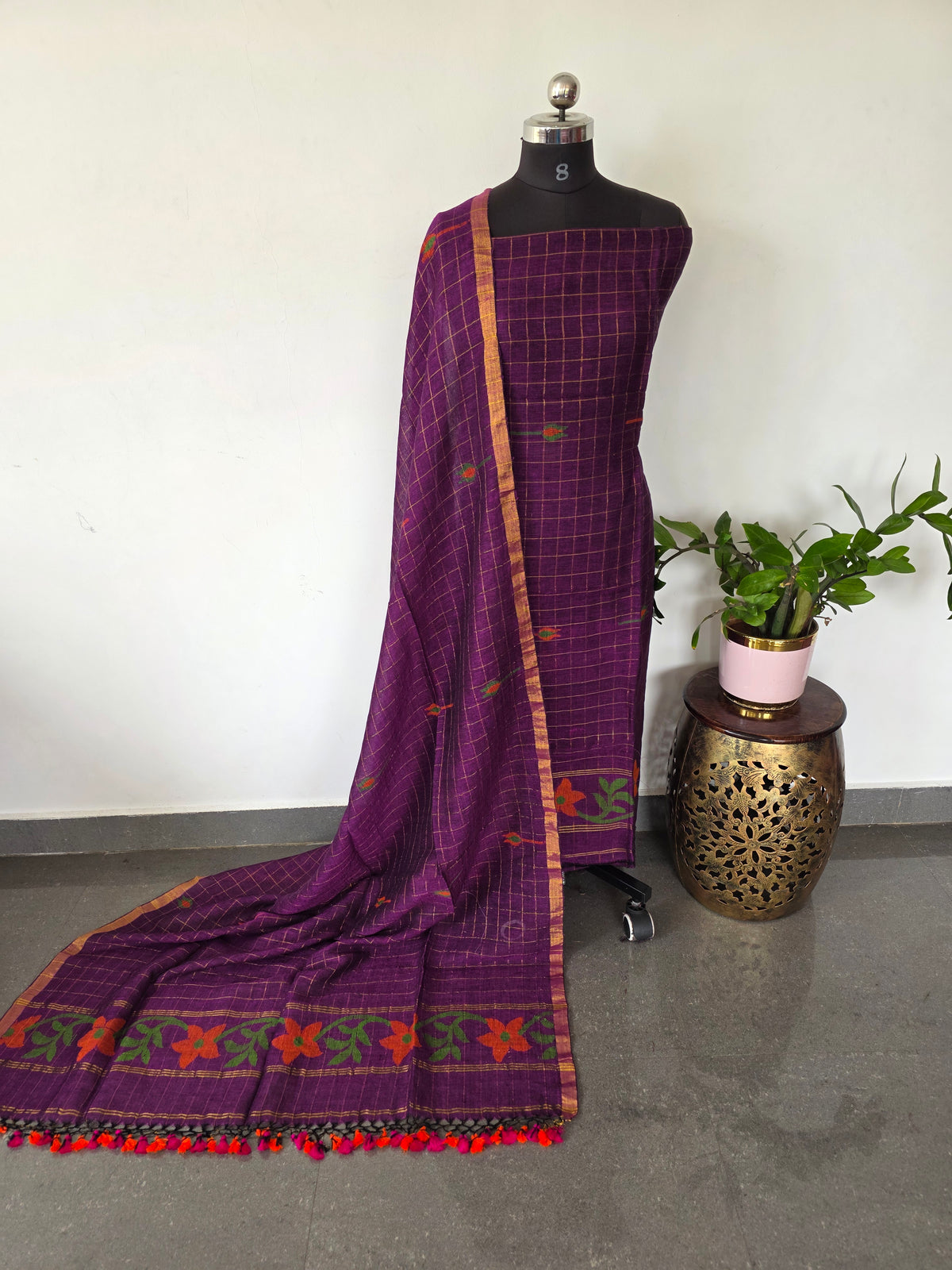 Premium checked handloom linen jamdhani set - JMM345