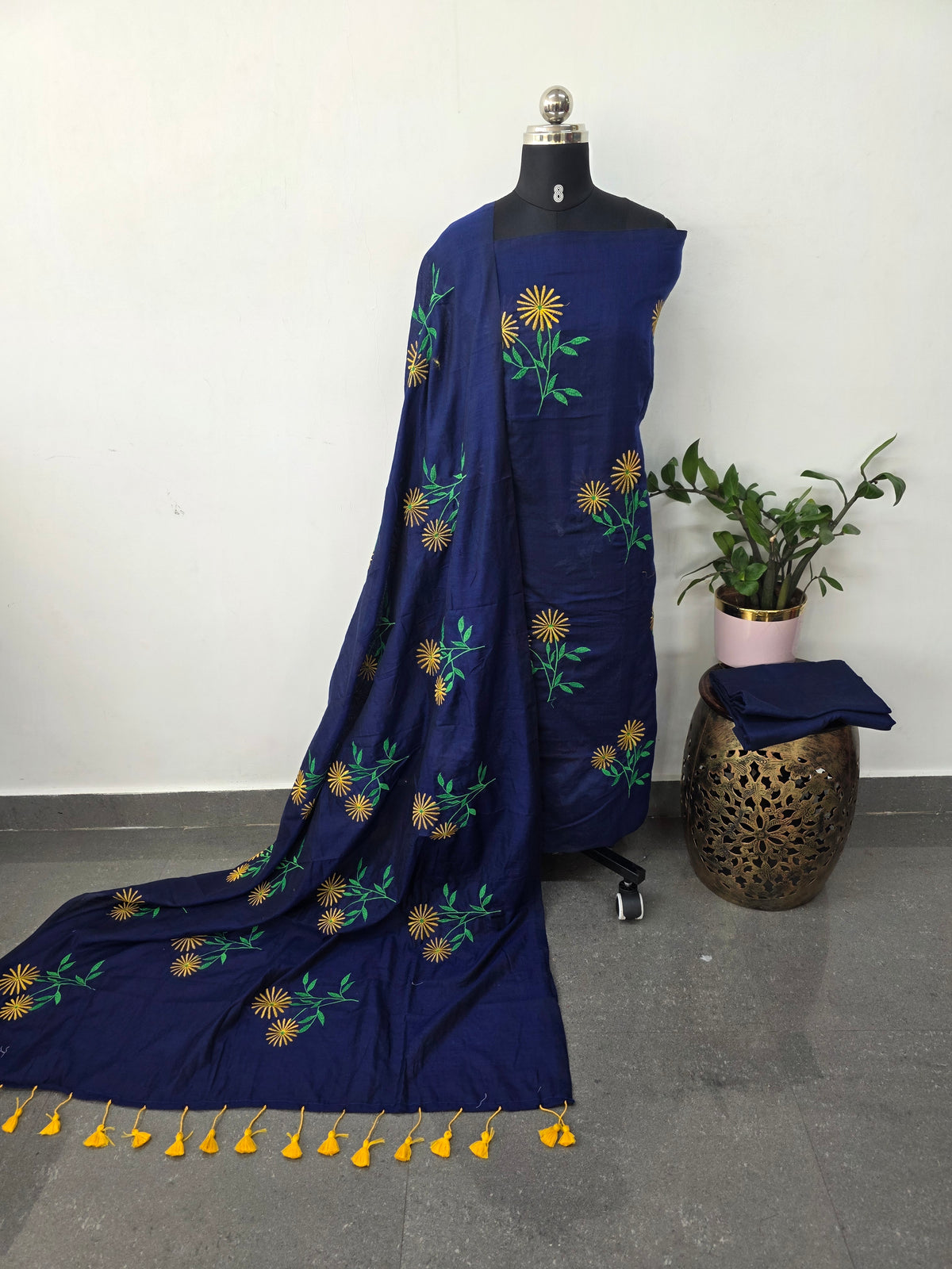 Embroidery Khadi cotton salwar(blue) -JMM510