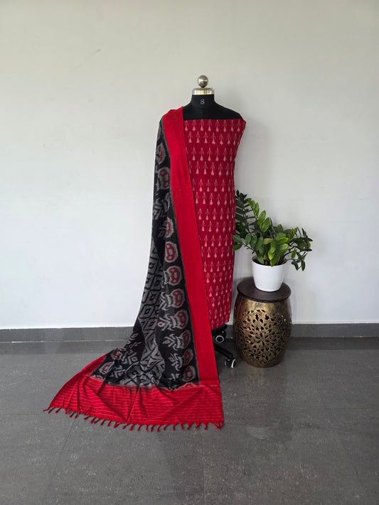 mercerised ikkat cotton top with double ikkat cotton shawl  - MI19