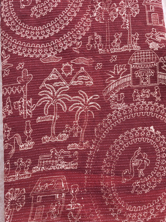 Pure kalamkari Kantha cotton running material (1 meter)- KM62