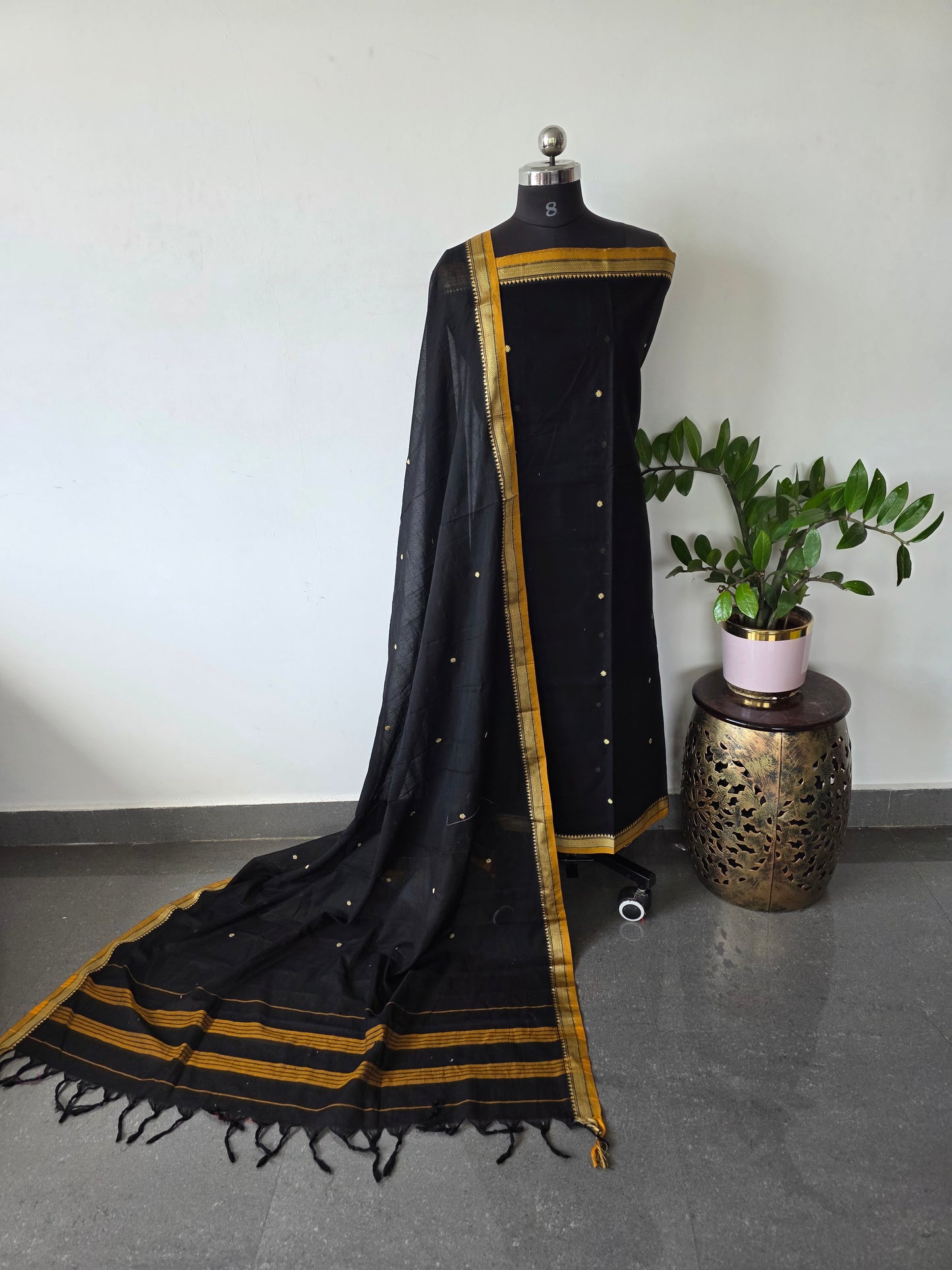 Mercerised narayanapet salwar set with embroidery work (4.5 meters)(black)- NA368