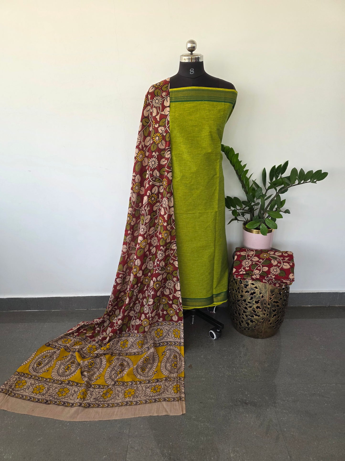 Fusion mangalagiri cotton with kalamkari salwar set - AK34