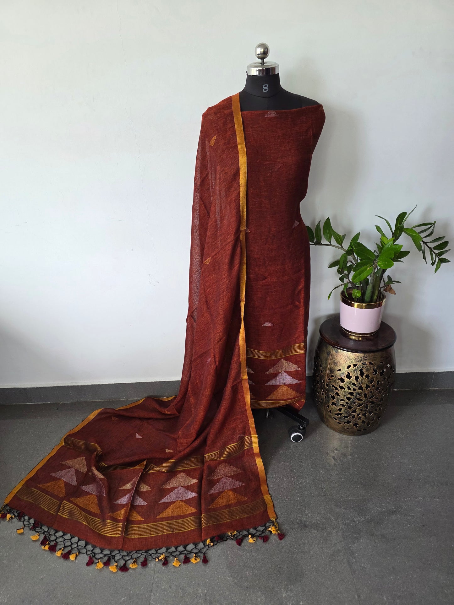 Premium handloom linen jamdhani set - JMM236