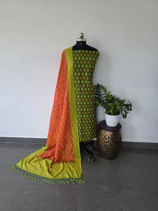 Mercerised ikkat cotton top with double ikkat cotton shawl - MI4