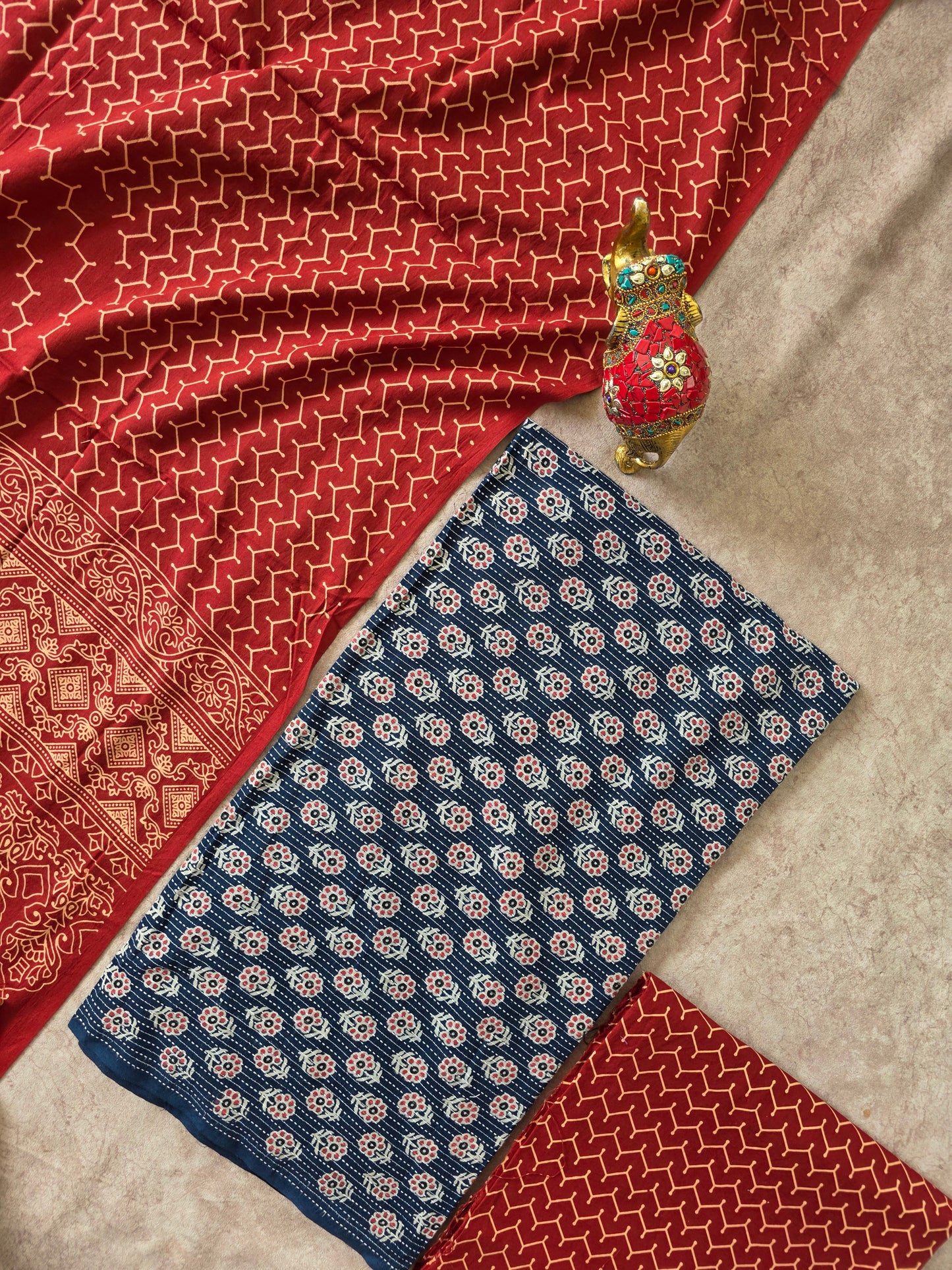 Heavy kantha Ajrakh cotton set - VC89