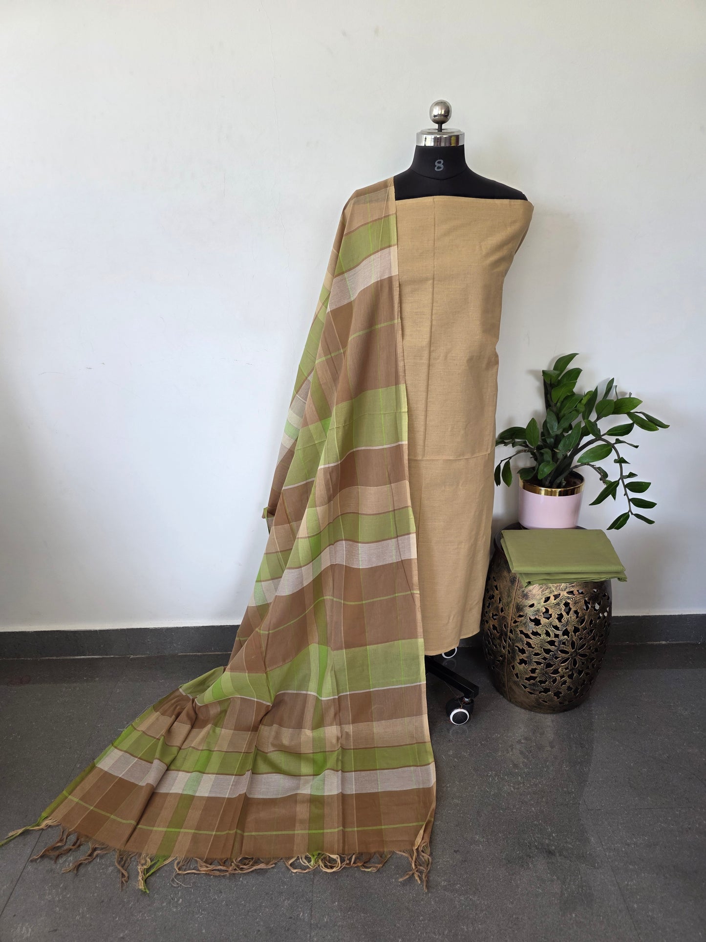 Pure south cotton set with checks duppatta - PCS25