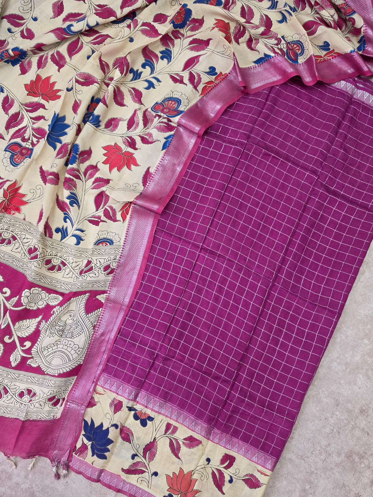 Gap border Checked chennuri kalamkari silk set-AK623