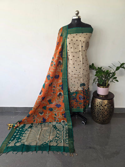 Kalamkari katha - Chennuri pure kalamkari silk set - AK381