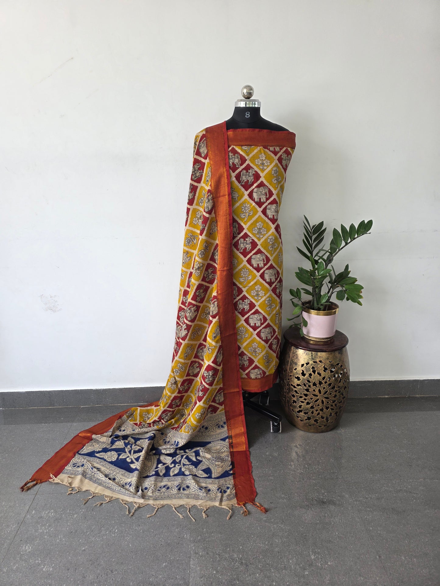 Premium Chennuri pure kalamkari silk with nizam border -ZM11