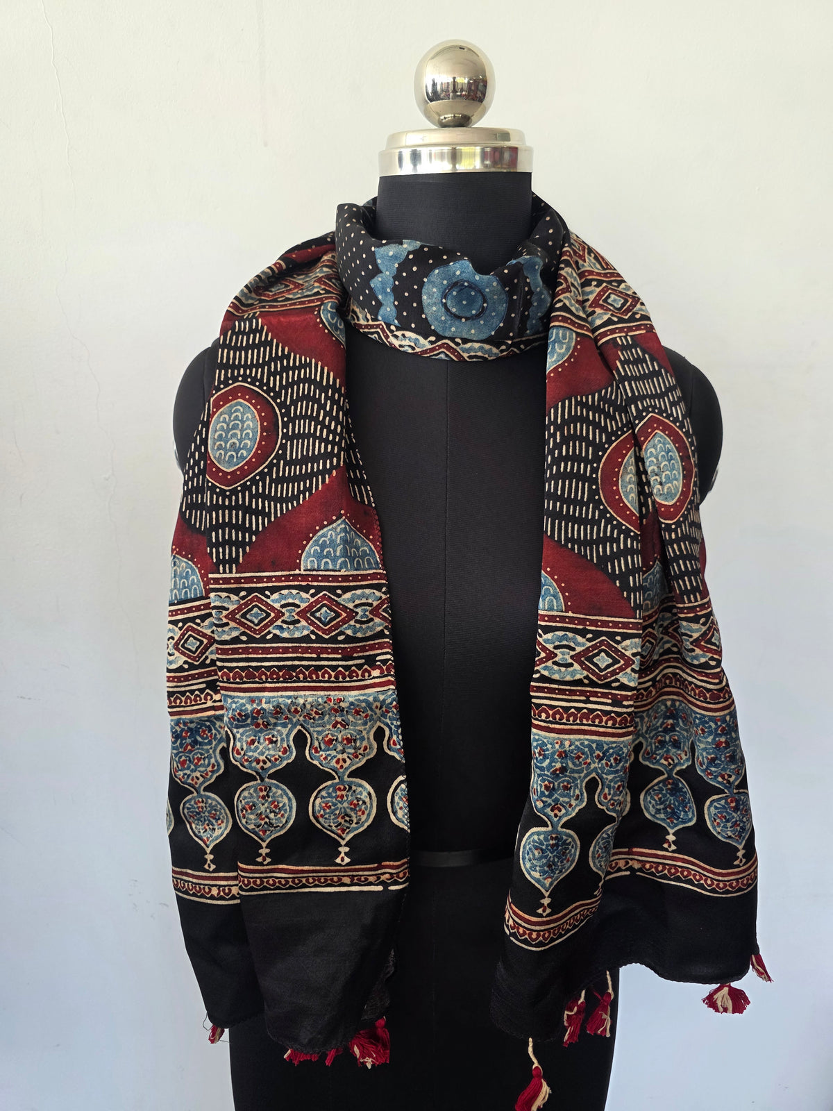 Ajrakh Handblock natural dyed mashru silk stole- MV101