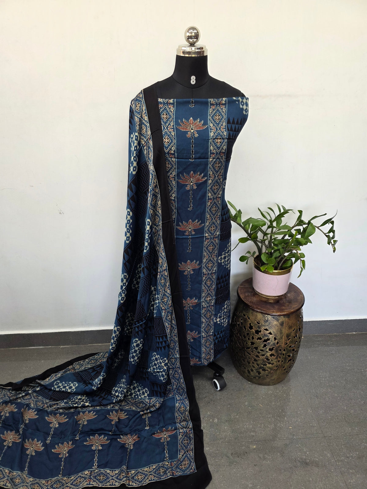 Handcrafted ajrakh modal silk set -HZ308