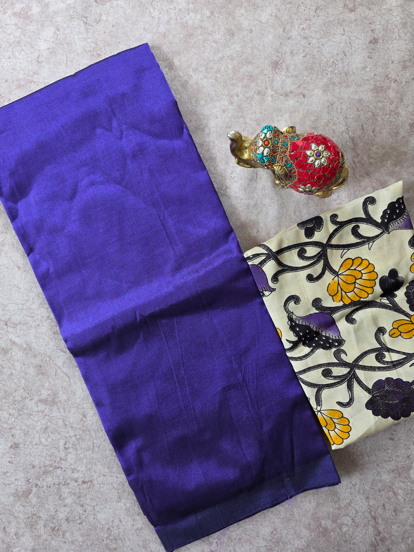 Premium plain semi mangalagiri pattu saree kalamkari silk blouse- MAA165