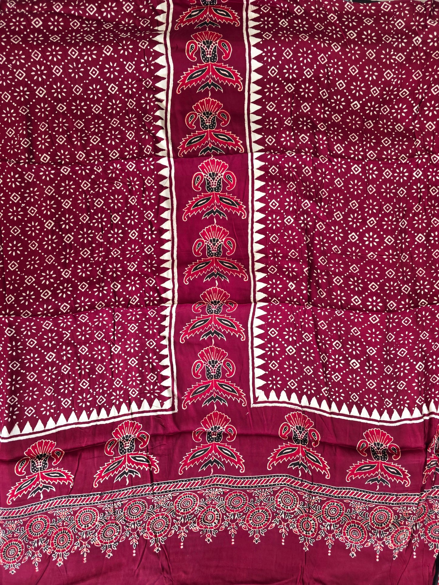 Handcrafted ajrakh modal silk with lagdi patta shawl set - HZ142