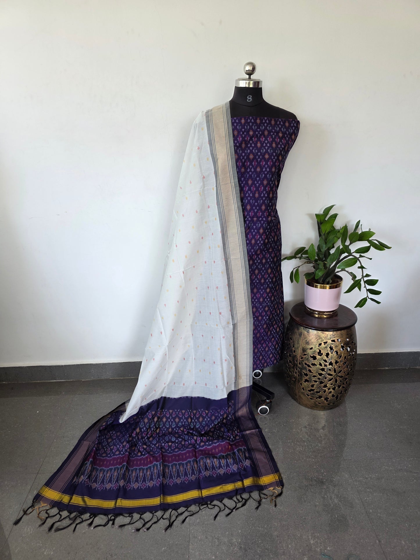 Handloom Pochampally ikkat sico pattu set - KK148
