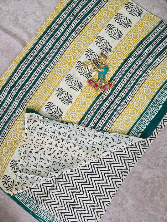 Handblock Jaipuri pure cotton saree - JA545