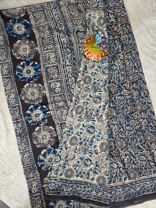 Handblock pure kalamkari cotton saree  - HS1
