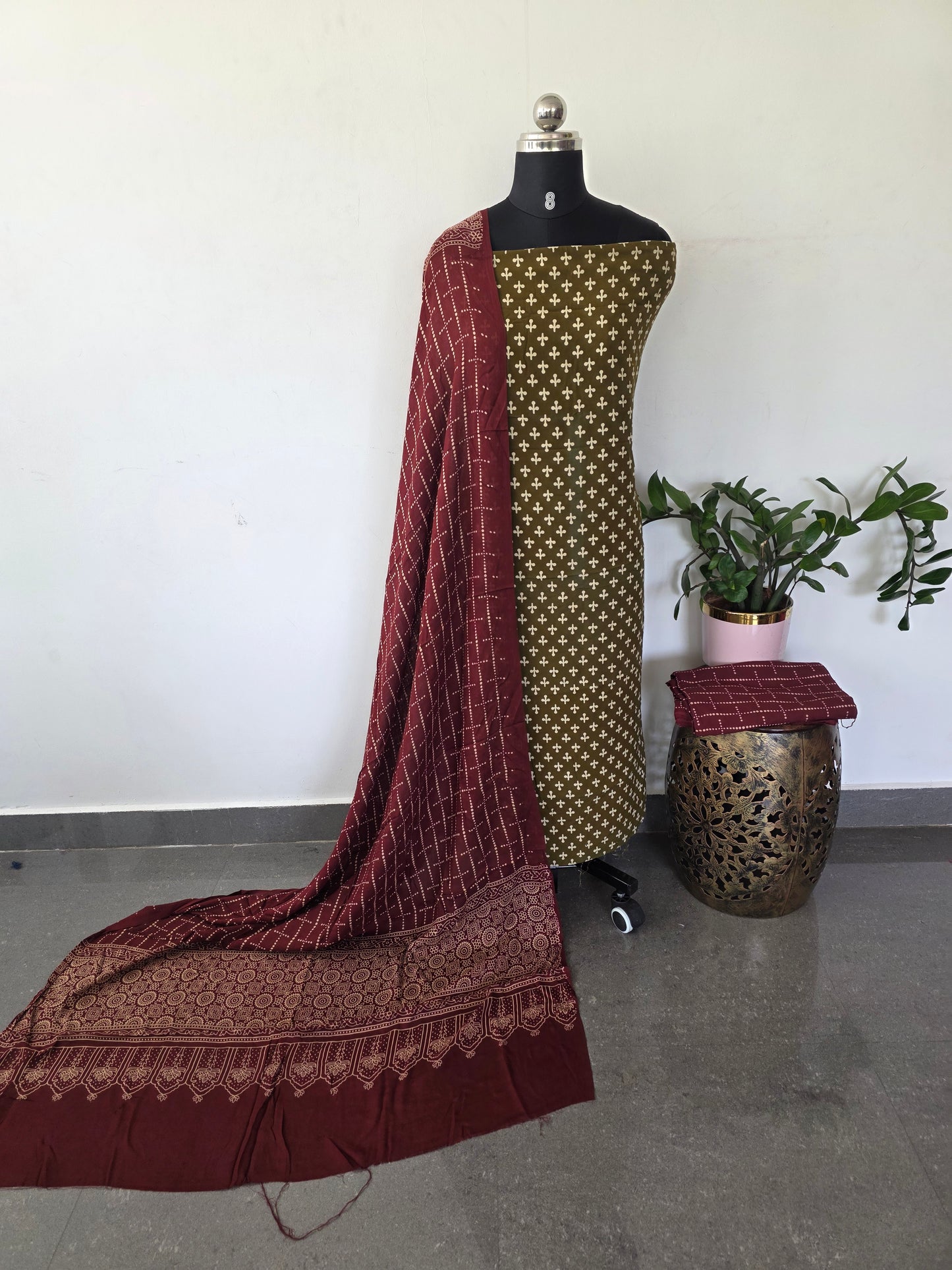 Ajrakh rayon cotton set - DM25
