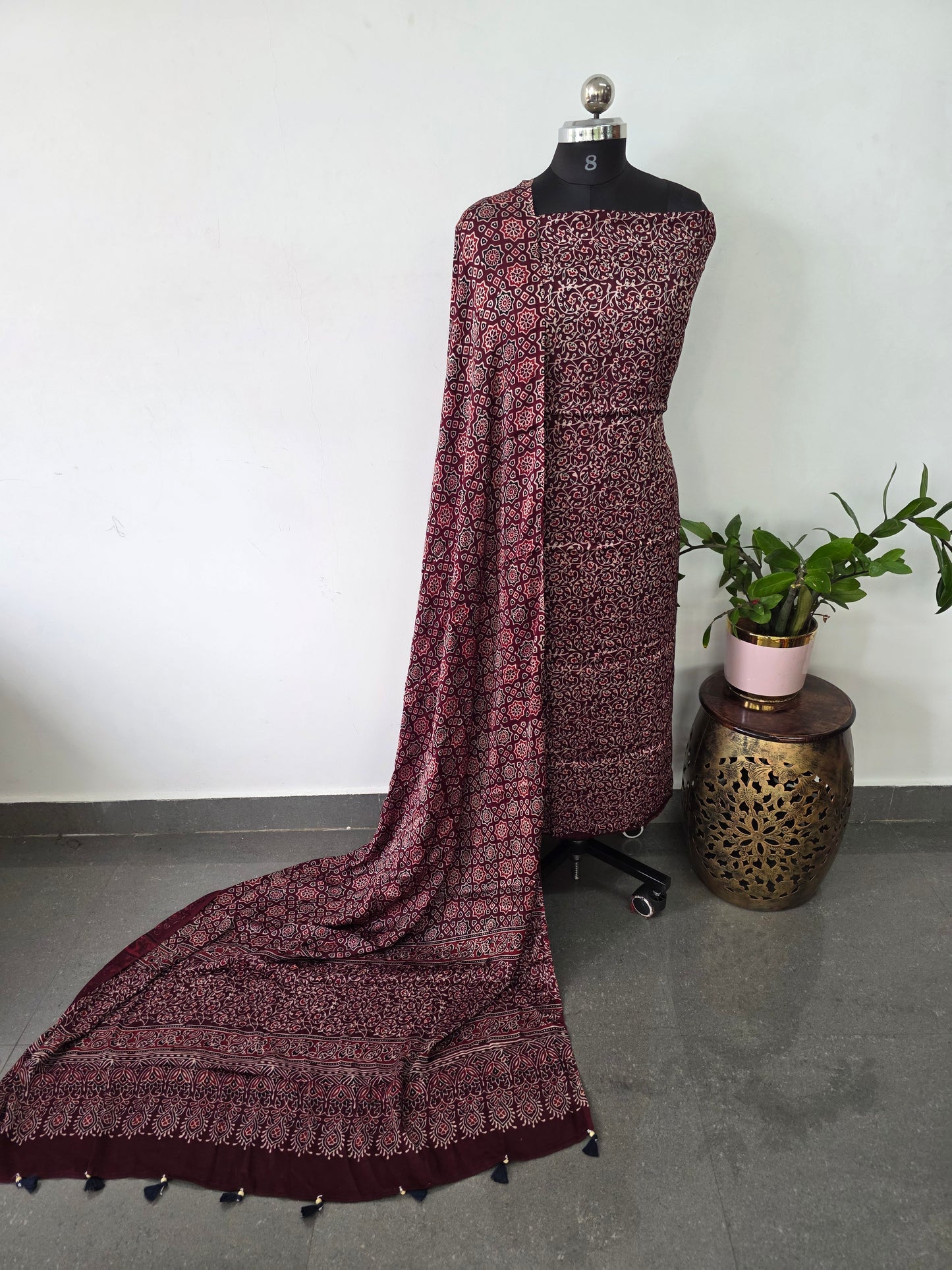 Handcrafted ajrakh modal silk set - HZ101