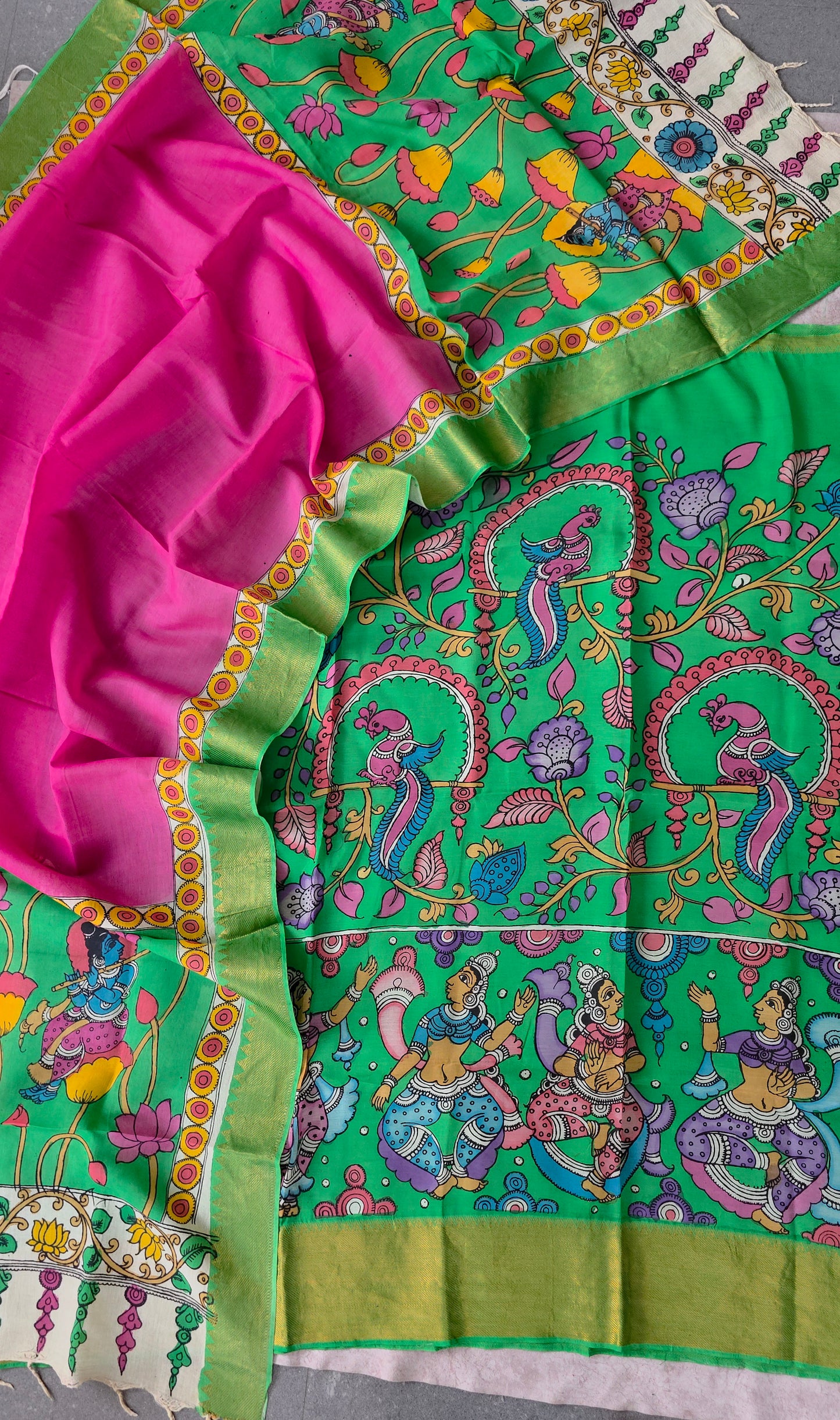 Handcrafted Kalahasthi Penkalamkari bangalore silk set - KH167