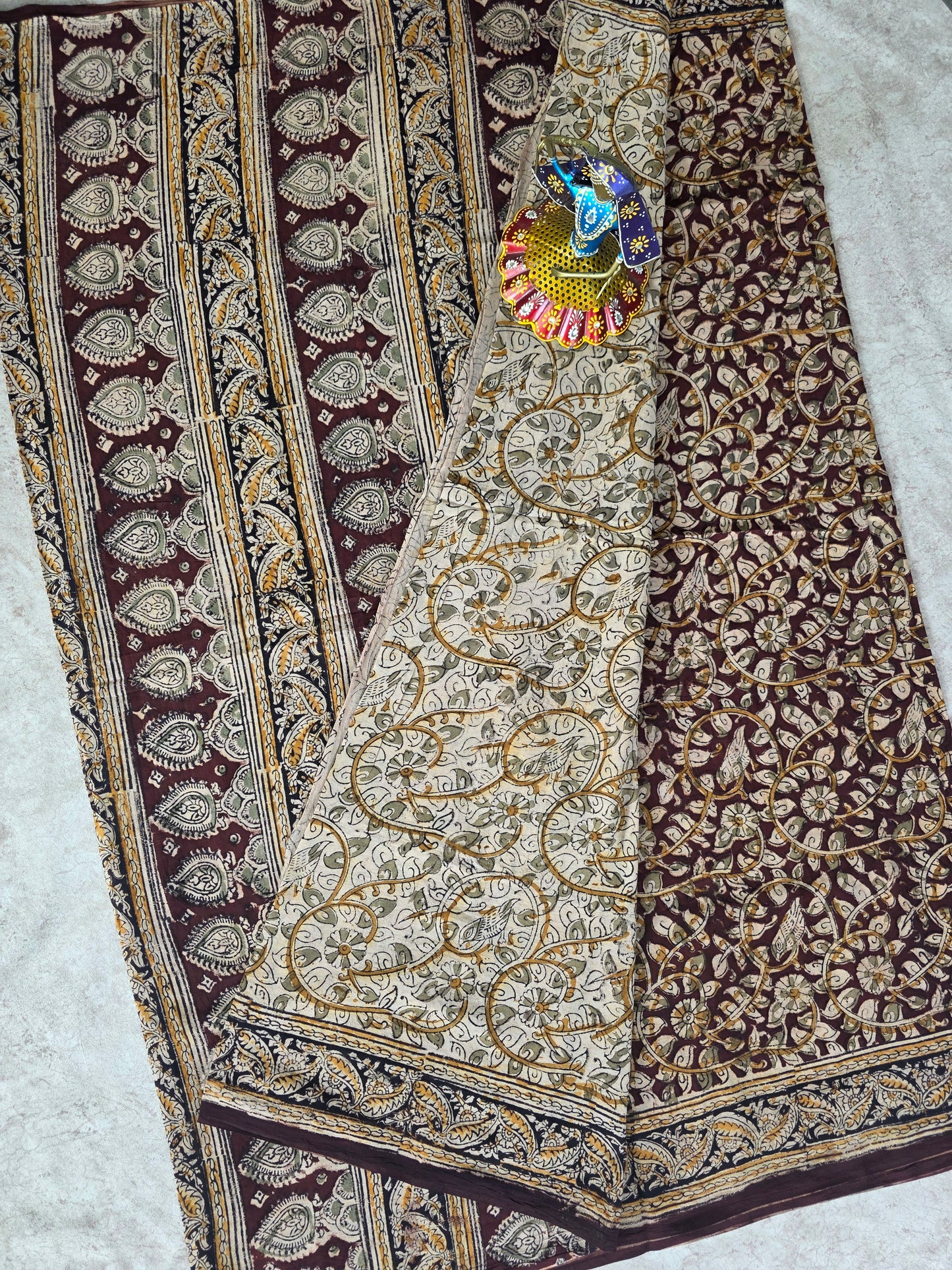 Handblock pure kalamkari cotton saree  - HS4