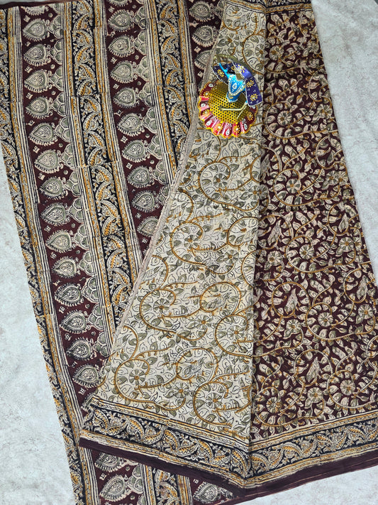 Handblock pure kalamkari cotton saree  - HS4