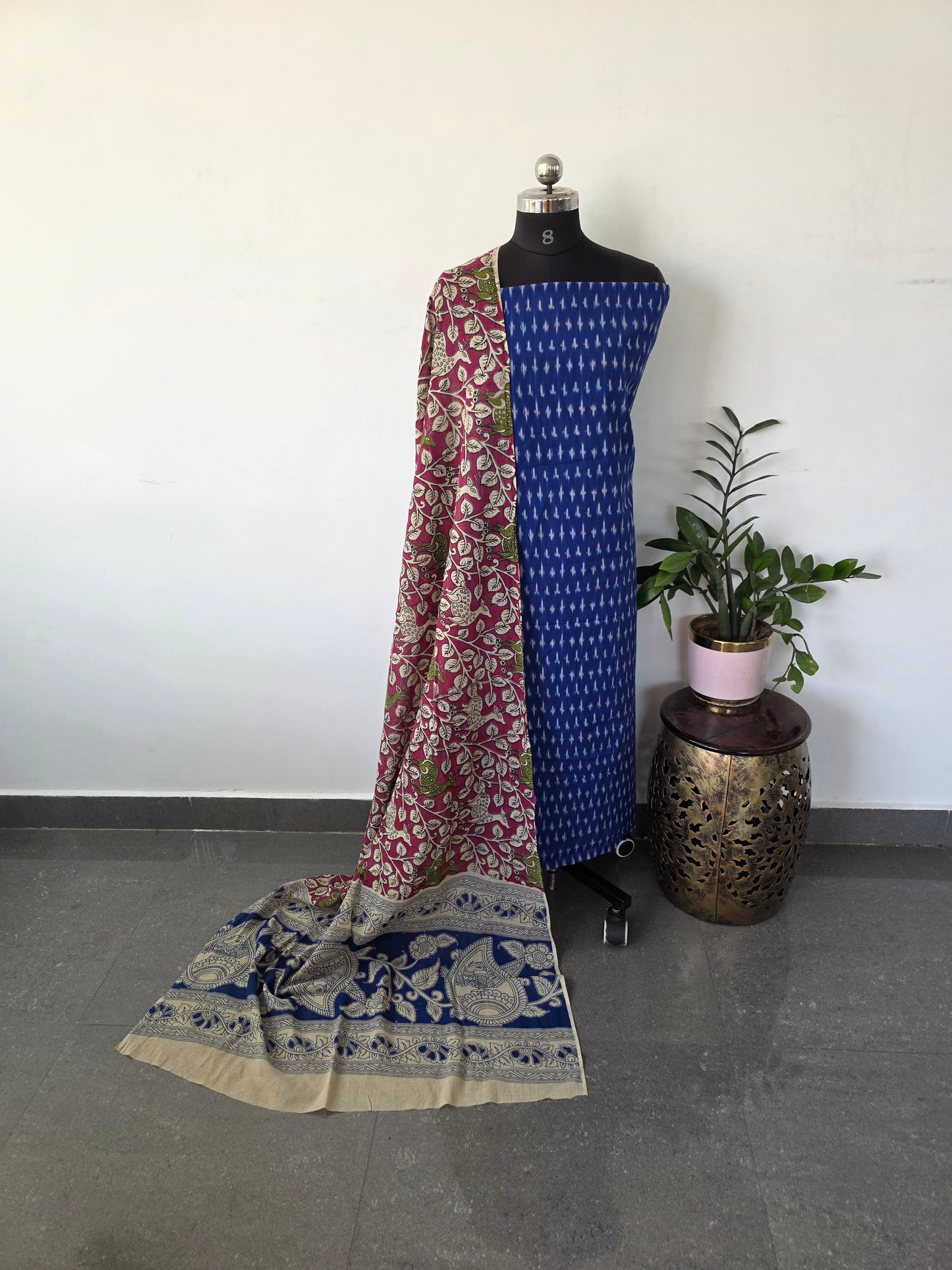 Pochampally ikkat cotton with kalamkari cotton shawl - PK7