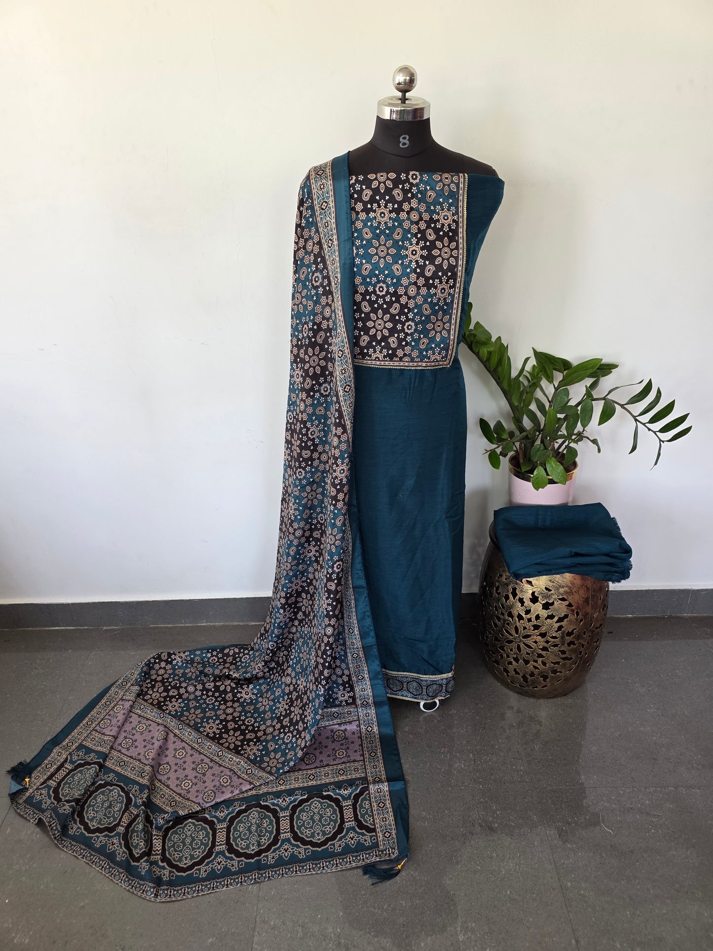 Fancy vichtra ajrakh silk set - CLA124