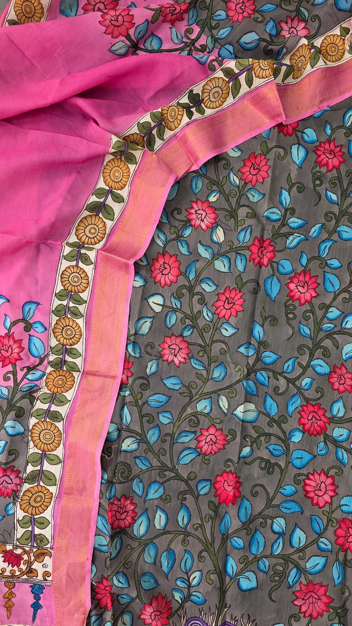 Kalahasthi Handcrafted Penkalamkari bangalore silk set -KH260