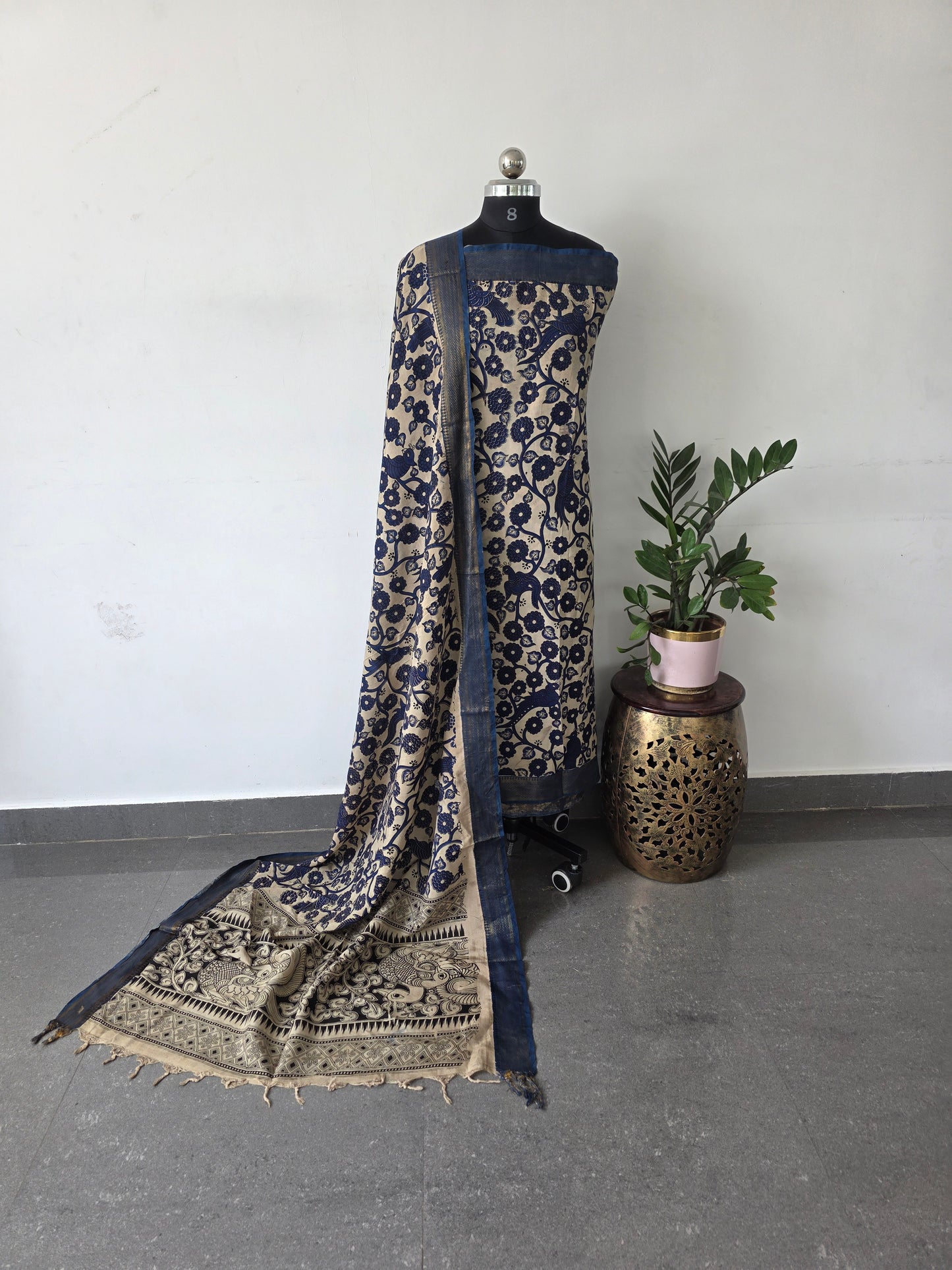 Premium Chennuri pure kalamkari silk with nizam border -ZM10