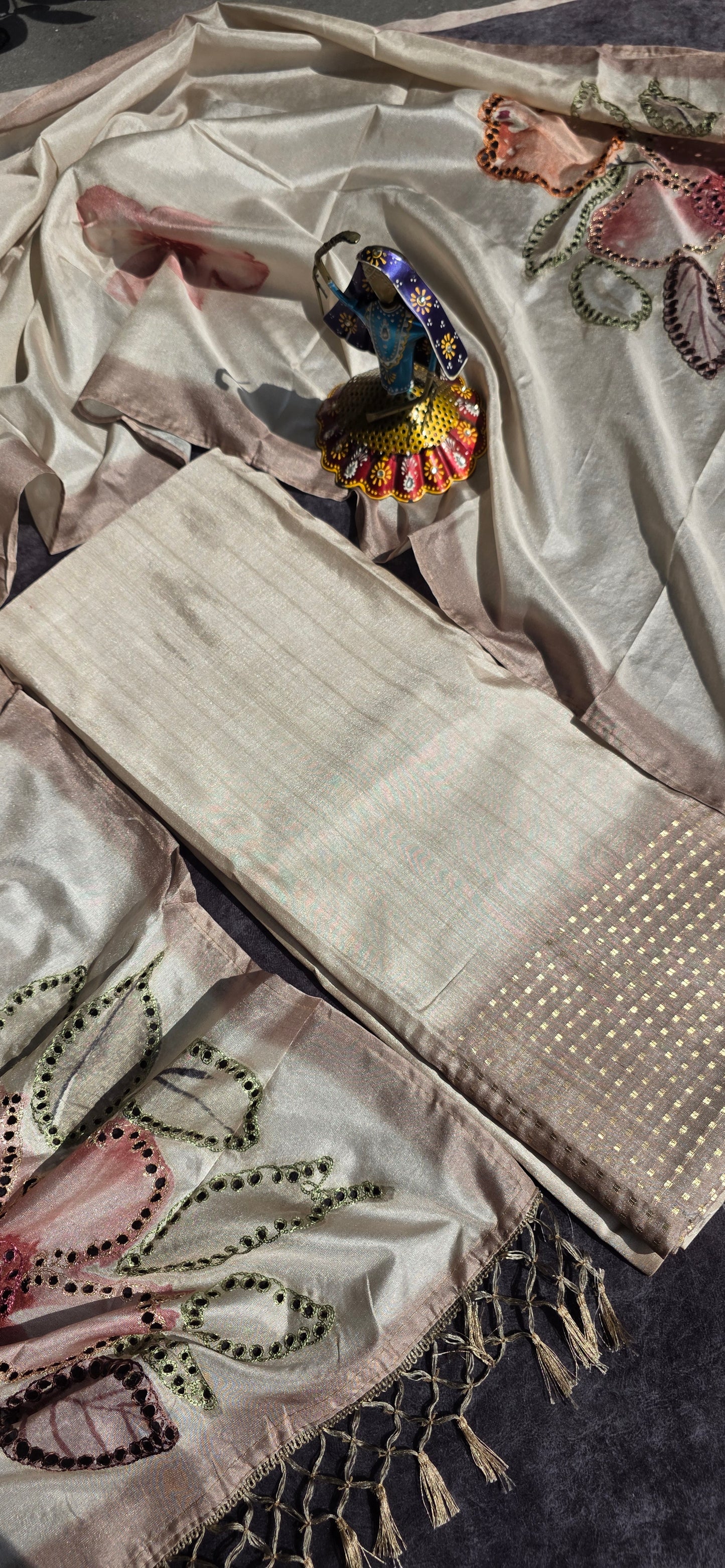 Premium semi tussar silk set with cutwork duppatta - CT1