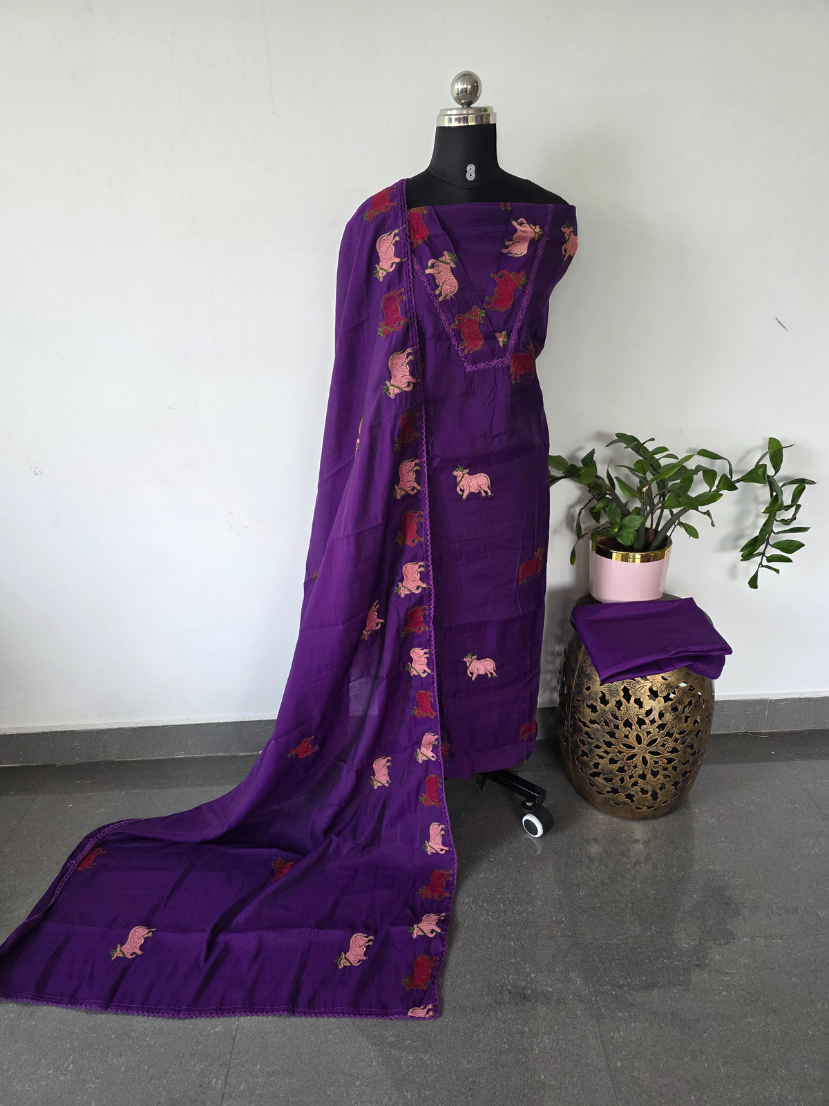 Mul chanderi pichwai embroidery set-FC85