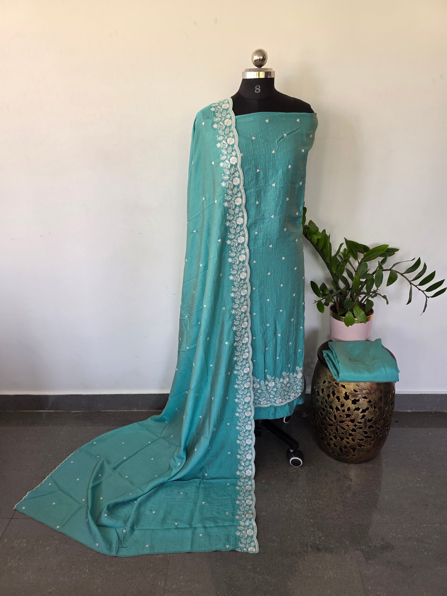 Fancy embroidery vichtra silk set - CLA131