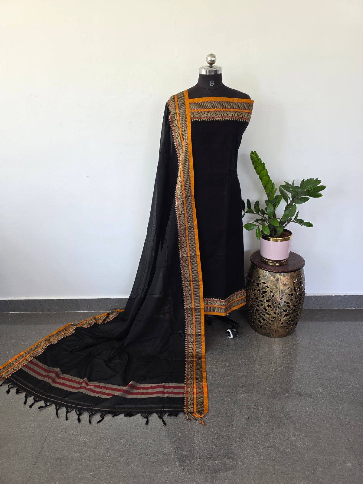 Premium narayanapet salwar set with annam border (black) - NA8