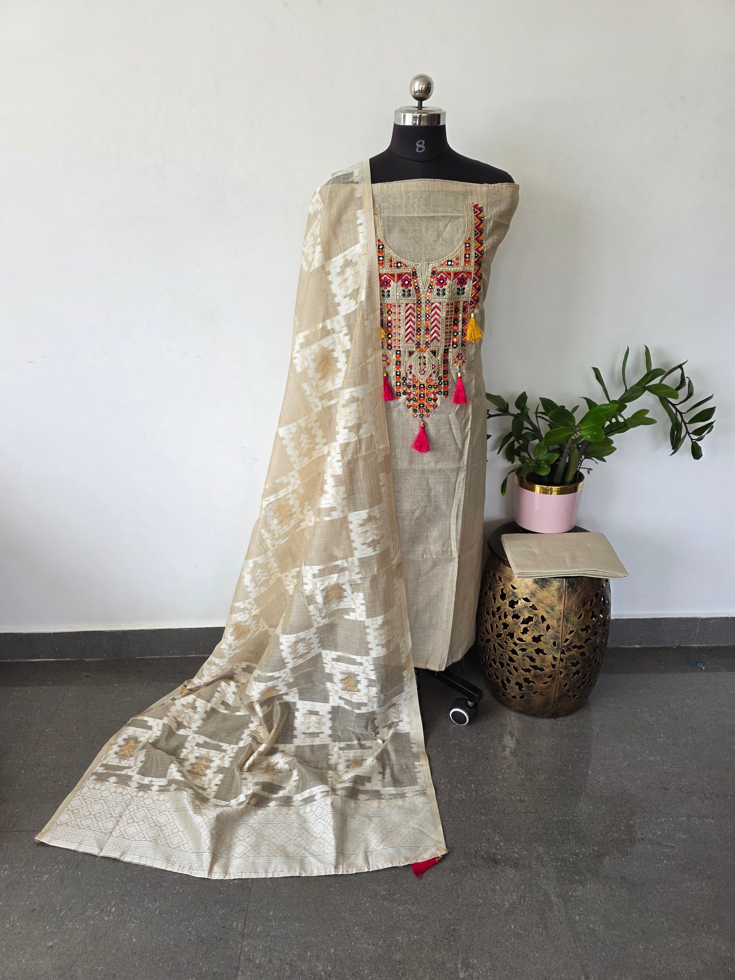 Premium silk cotton embroidery work salwar set - AS76