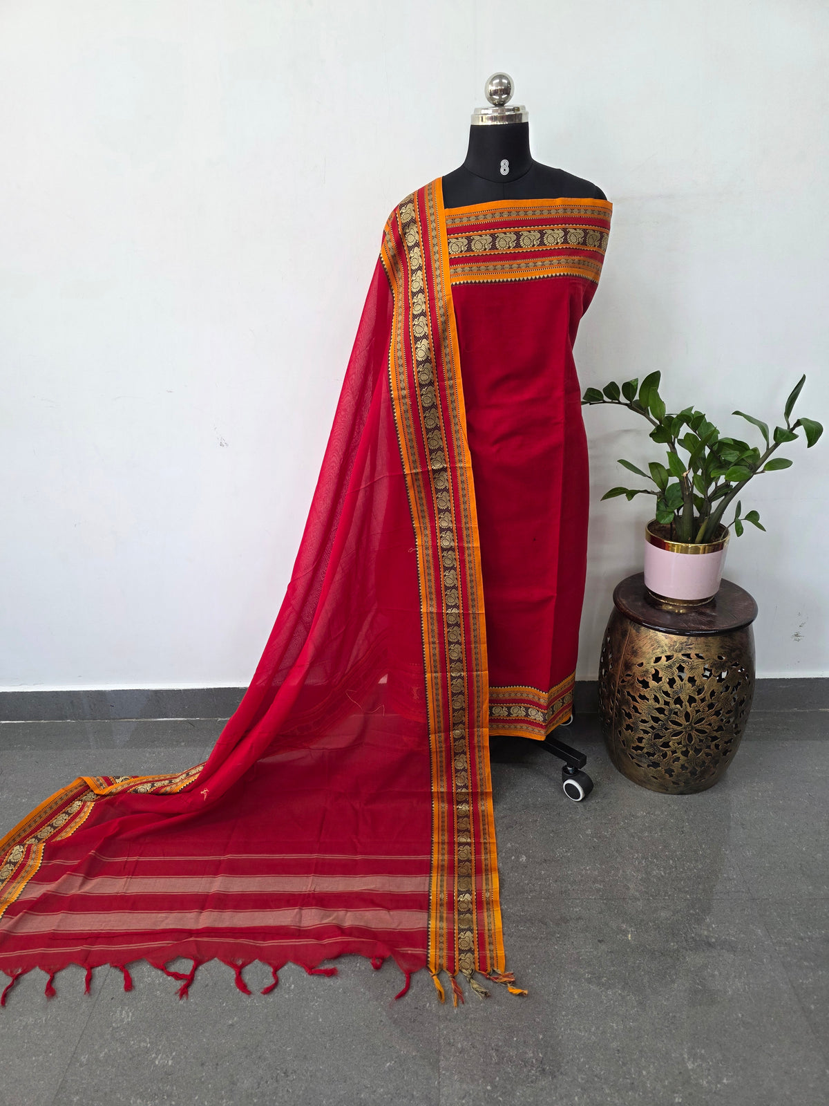 Mercerised narayanapet with peacock border salwar set(4.5 meters)(Red)-NA733