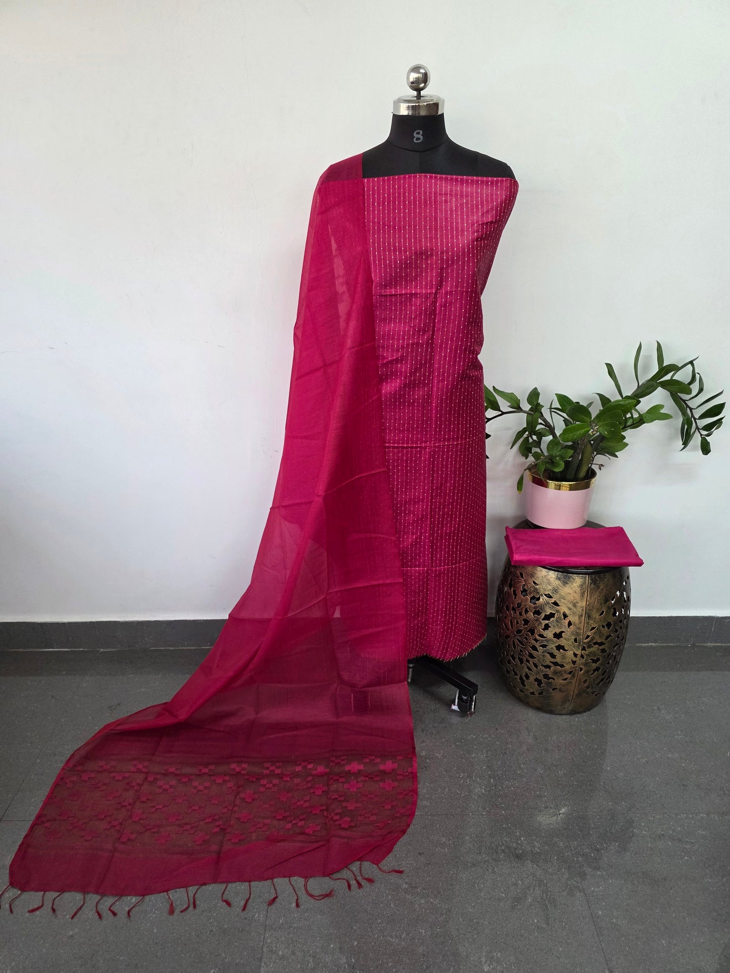 Bhagalpuri katan weaving set with cutwork duppatta - BA482