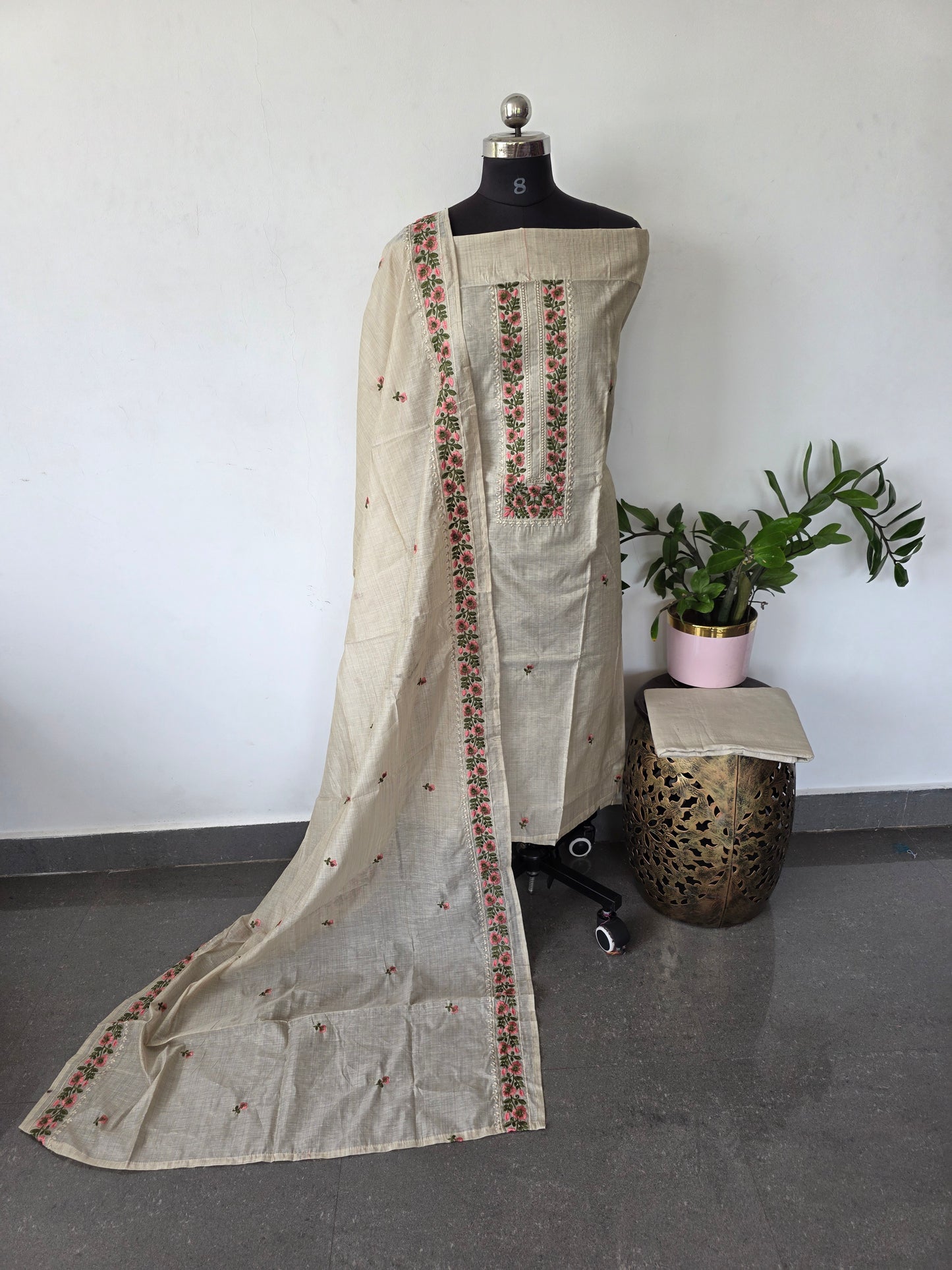 Premium silk cotton embroidery work salwar set - AS80