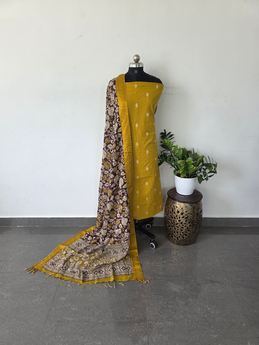 Premium mercerised cotton top with kalamkari silk shawl - MW4