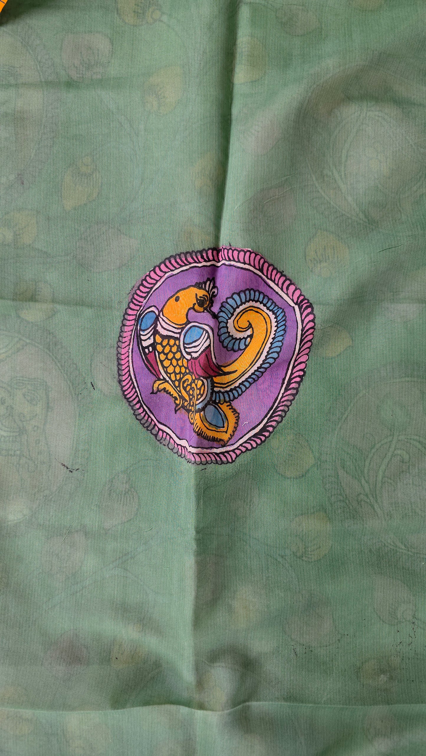 Handcrafted Kalahasthi Penkalamkari bangalore silk set - KH153