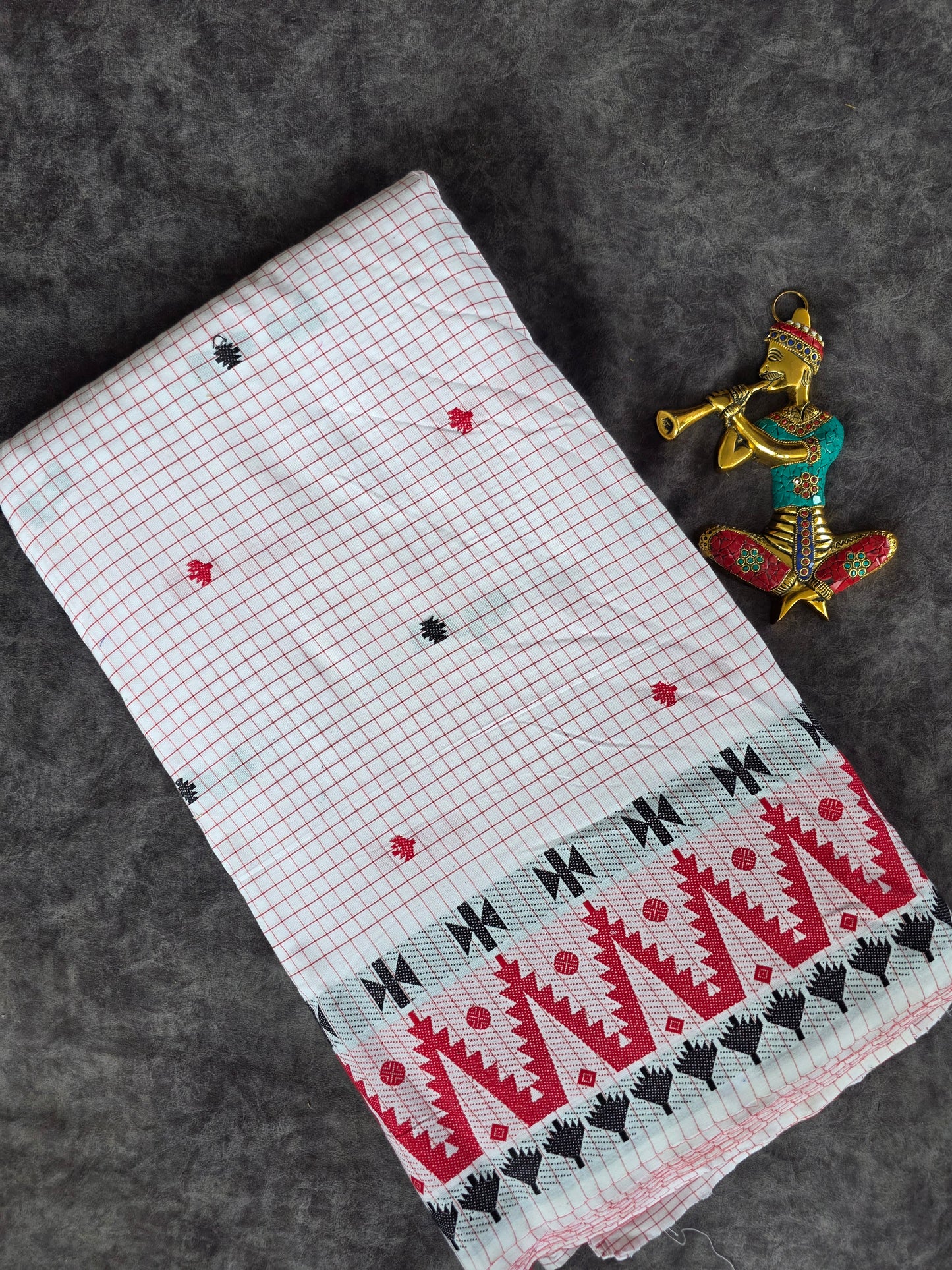 Prewashed Jamdhani Checked Pure handloom cotton running material (0.5 mtrs) - HRM200