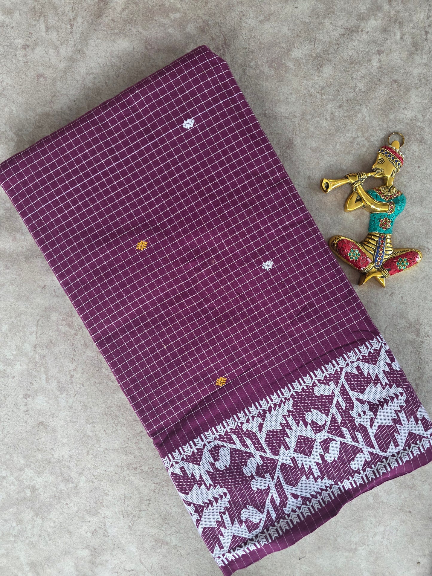 Prewashed Jamdhani Checked Pure handloom cotton running material (0.5 mtrs) - HRM190