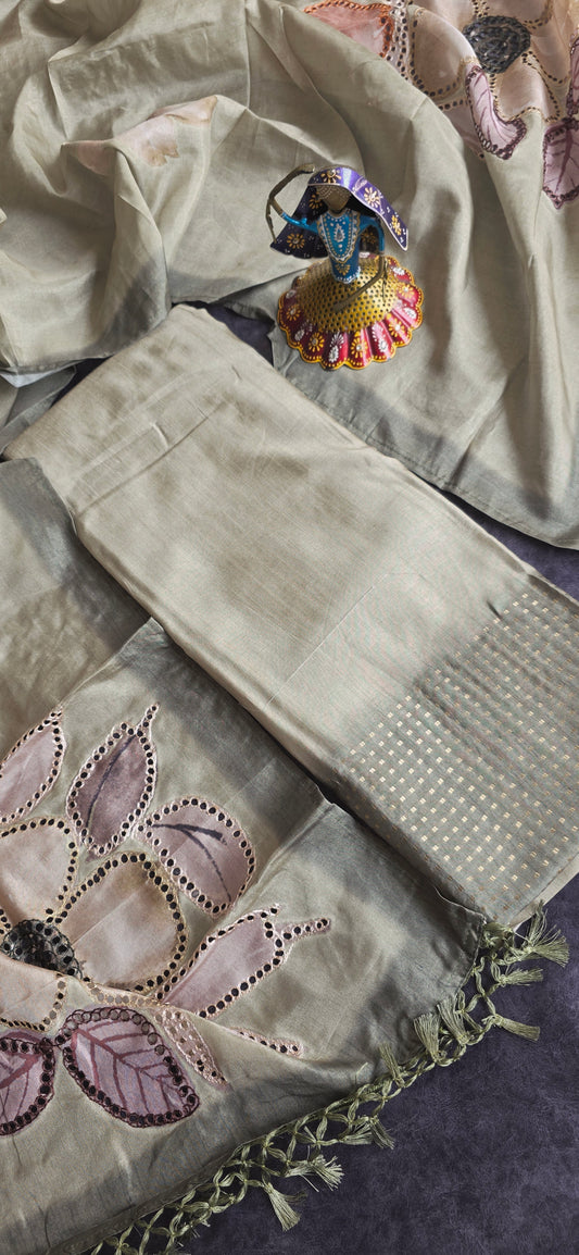 Premium semi tussar silk set with cutwork duppatta - CT2