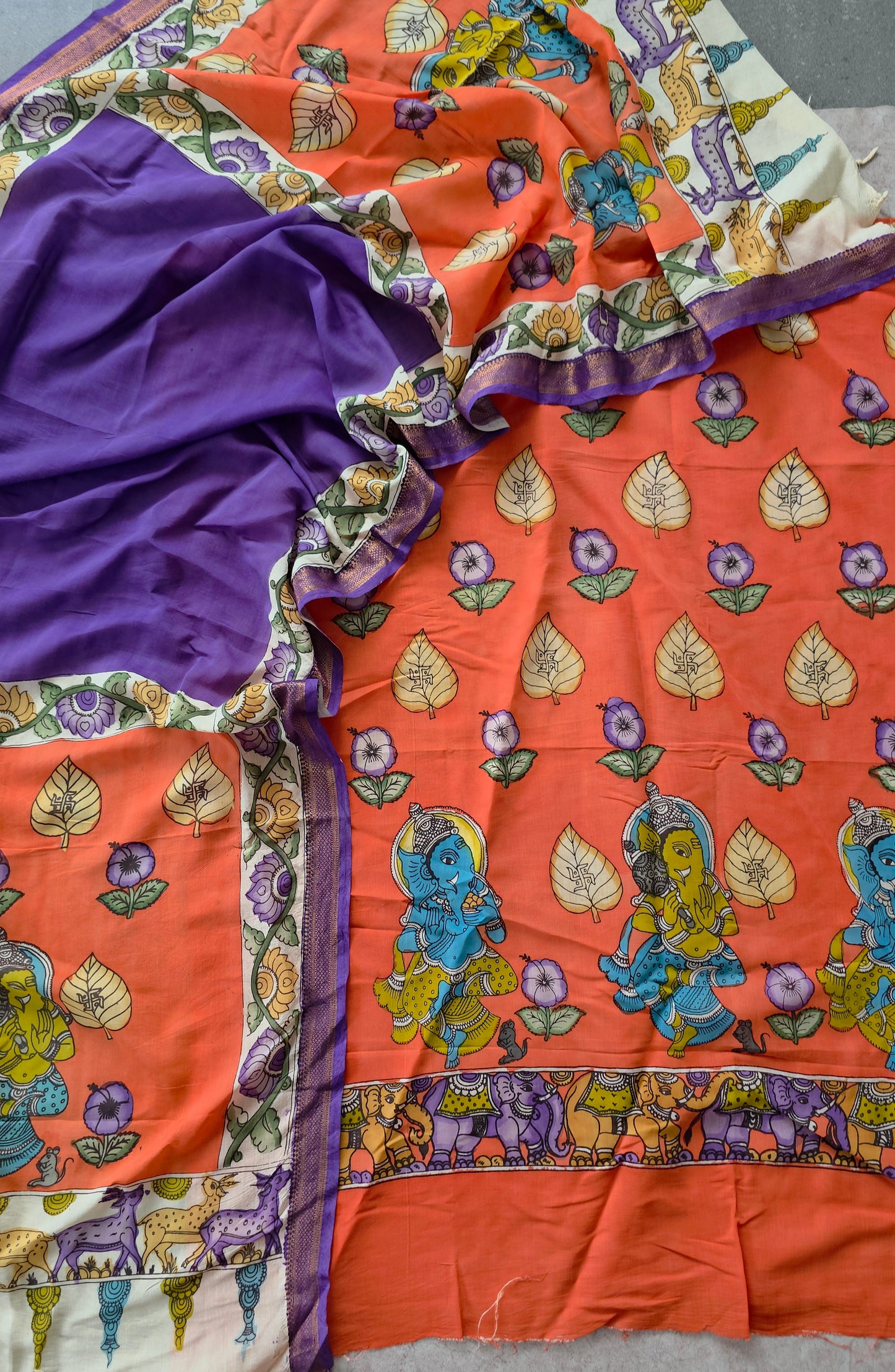 Handcrafted Kalahasthi Penkalamkari bangalore silk set - KH45