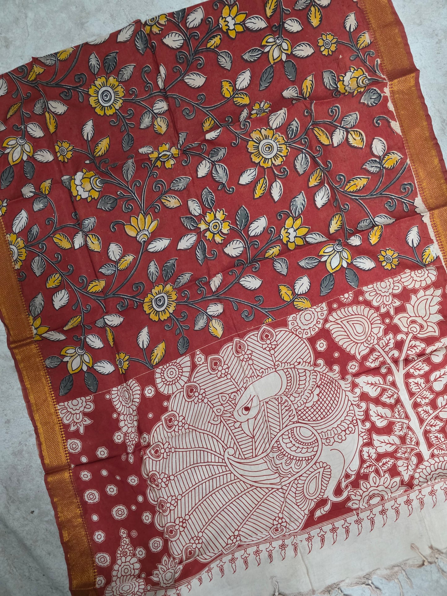 Pure chennuri silk kalamkari duppatta - RV216